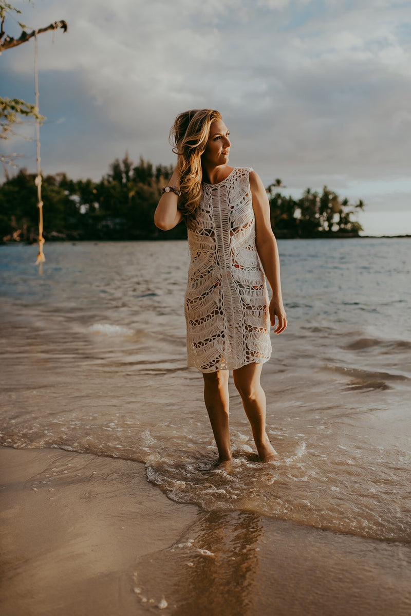 White Crochet Dress & Coverup with Melon Slip – Gemma's Treasure