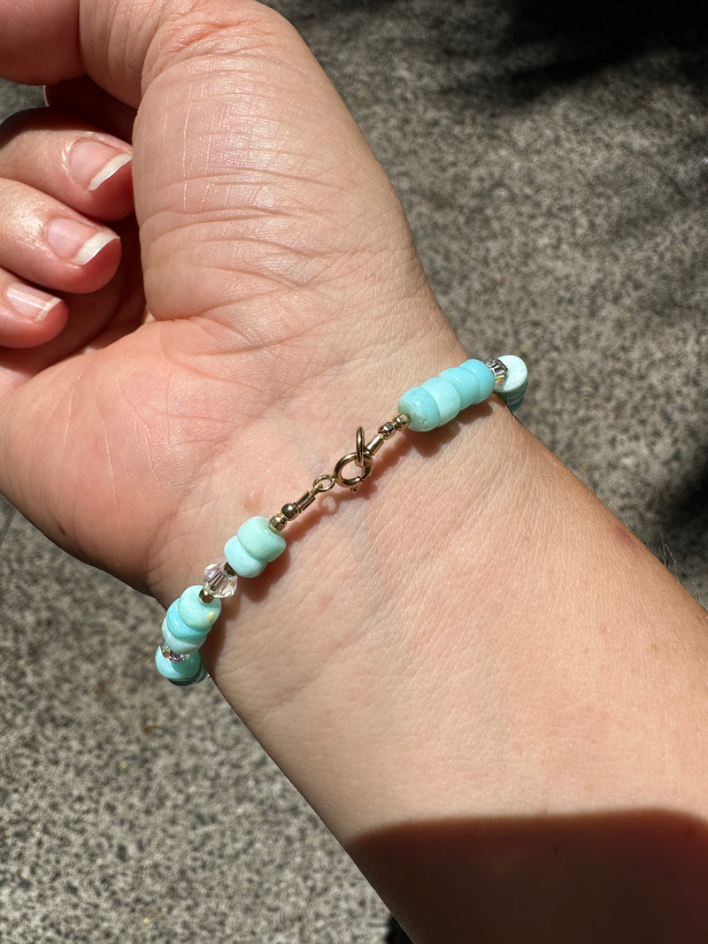 Peruvian Opal & Swarovski Crystal Bracelet w/gold beads