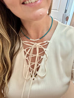 Teal Beaded White Pearl Necklace