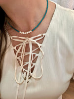 Teal Beaded White Pearl Necklace