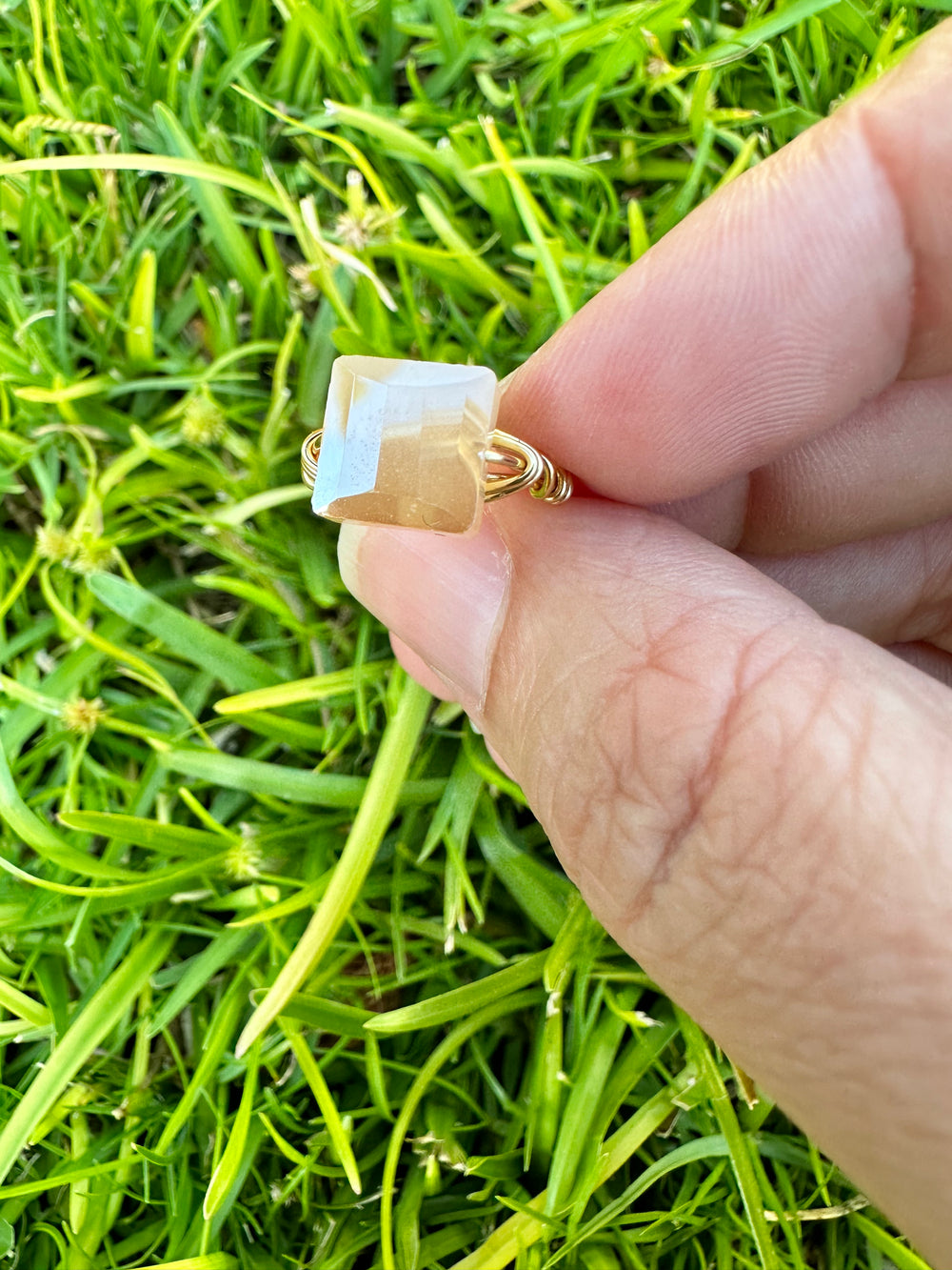 Translucent brown stone/ Gold wire