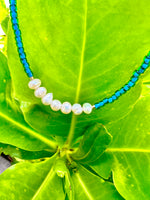 Teal Beaded White Pearl Necklace