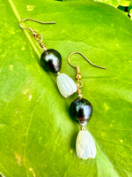 Tahitian Pearl & Mother of Pearl Crown Flower Earrings