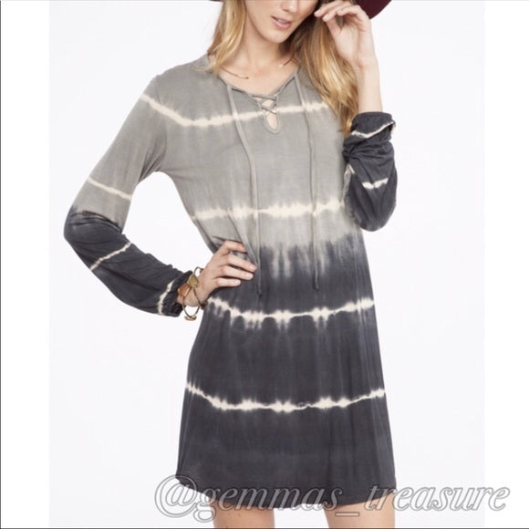 Ombré Tie Dye Dress-charcoal, dress, fall, long sleeve, Made in the USA, tiedye-Womens Artisan USA American Made Clothing Accessories