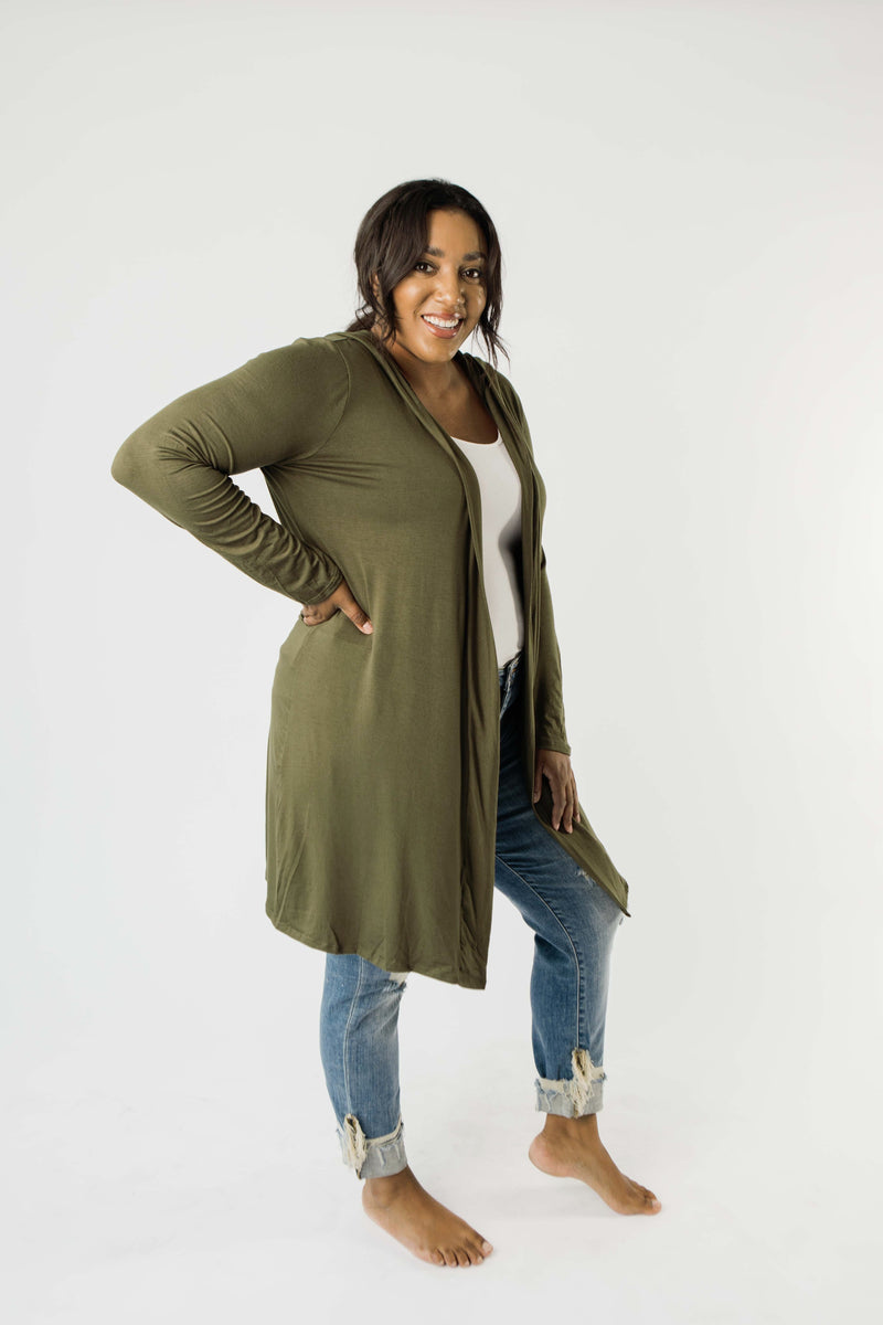 Between Seasons Cardigan In Olive-1XL, 2XL, 3XL, 8-20-2020, Final Few Friday, Group A, Group B, Group C, Group D, Large, Made in the USA, Medium, Plus, Small, Tops, XL, XS-Womens Artisan USA American Made Clothing Accessories