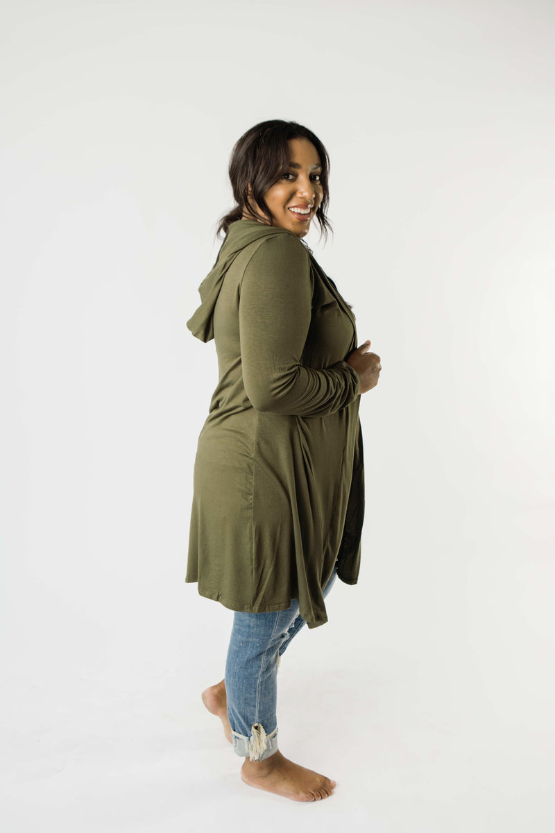 Between Seasons Cardigan In Olive-1XL, 2XL, 3XL, 8-20-2020, Final Few Friday, Group A, Group B, Group C, Group D, Large, Made in the USA, Medium, Plus, Small, Tops, XL, XS-Womens Artisan USA American Made Clothing Accessories