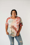 Waffle Knit Tie Dye Top In Sunrise - On Hand-1XL, 2XL, 3XL, 8-18-2020, BFCM2020, Group A, Group B, Group C, Group D, Group T, Large, Made in the USA, Medium, On hand, Plus, Small, Tops, XL, XS-Small-Womens Artisan USA American Made Clothing Accessories