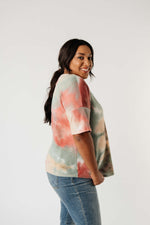 Waffle Knit Tie Dye Top In Sunrise - On Hand-1XL, 2XL, 3XL, 8-18-2020, BFCM2020, Group A, Group B, Group C, Group D, Group T, Large, Made in the USA, Medium, On hand, Plus, Small, Tops, XL, XS-Small-Womens Artisan USA American Made Clothing Accessories