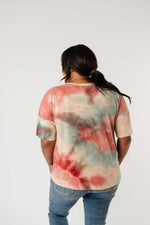 Waffle Knit Tie Dye Top In Sunrise - On Hand-1XL, 2XL, 3XL, 8-18-2020, BFCM2020, Group A, Group B, Group C, Group D, Group T, Large, Made in the USA, Medium, On hand, Plus, Small, Tops, XL, XS-Small-Womens Artisan USA American Made Clothing Accessories