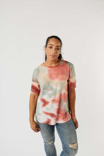 Waffle Knit Tie Dye Top In Sunrise - On Hand-1XL, 2XL, 3XL, 8-18-2020, BFCM2020, Group A, Group B, Group C, Group D, Group T, Large, Made in the USA, Medium, On hand, Plus, Small, Tops, XL, XS-Small-Womens Artisan USA American Made Clothing Accessories