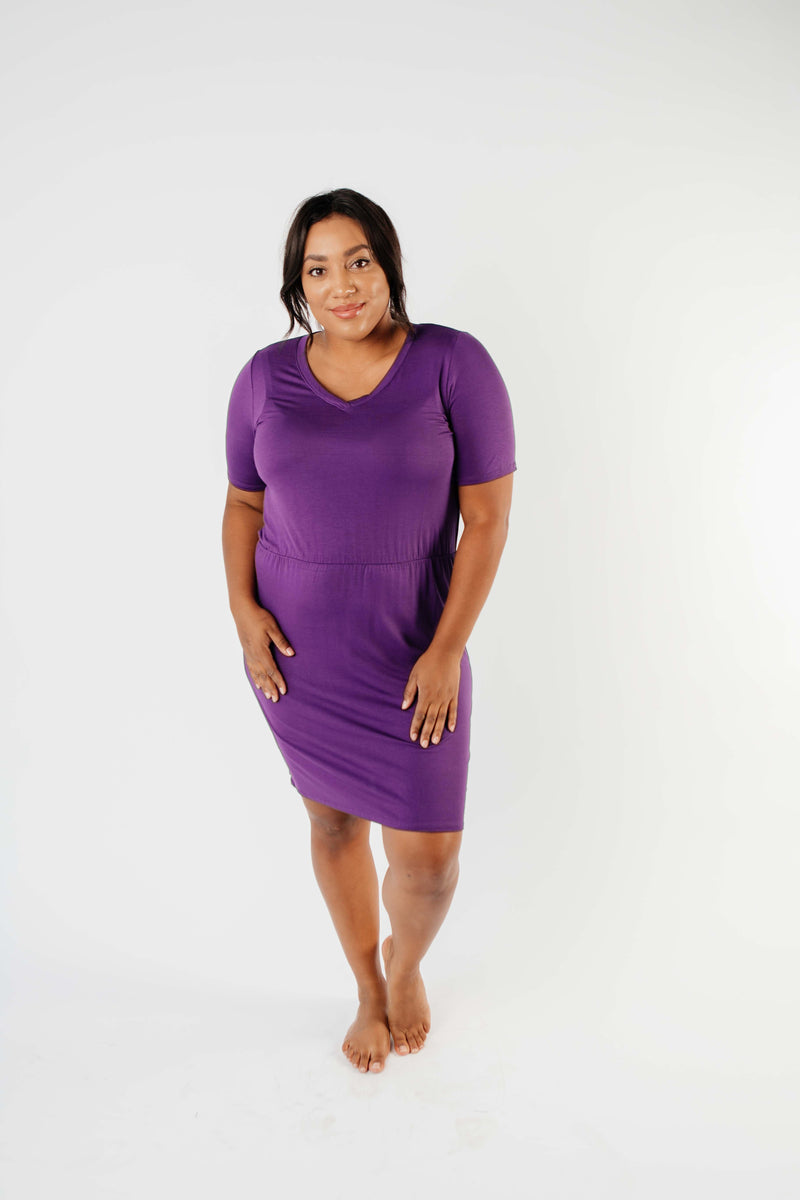 Cute Comfort Dress In Purple - On Hand-1XL, 2XL, 3XL, 8-13-2020, BFCM2020, Dresses, Group A, Group B, Group C, Group D, Group T, Group V, Large, Made in the USA, Medium, Plus, Small, XL, XS-Womens Artisan USA American Made Clothing Accessories