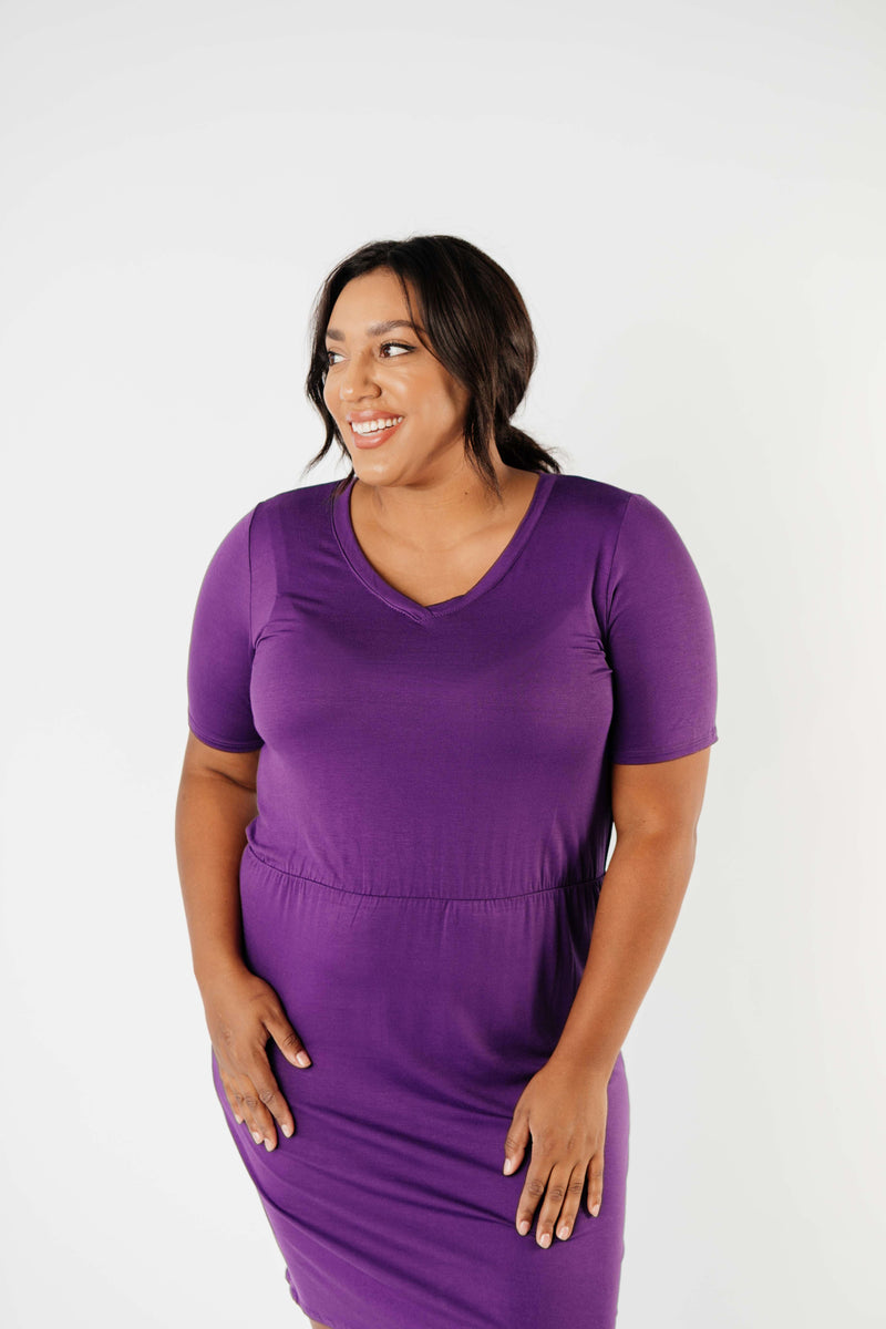 Cute Comfort Dress In Purple - On Hand-1XL, 2XL, 3XL, 8-13-2020, BFCM2020, Dresses, Group A, Group B, Group C, Group D, Group T, Group V, Large, Made in the USA, Medium, Plus, Small, XL, XS-Womens Artisan USA American Made Clothing Accessories