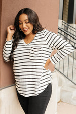 Basically Striped Long Sleeve Top in Ivory and Black - On Hand-10-15-2020, 1XL, 2XL, 3XL, BFCM2020, Group A, Group B, Group C, Group D, Large, Made in the USA, Medium, Plus, Small, Tops, XL, XS-XS-Womens Artisan USA American Made Clothing Accessories