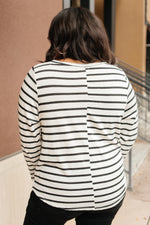 Basically Striped Long Sleeve Top in Ivory and Black - On Hand-10-15-2020, 1XL, 2XL, 3XL, BFCM2020, Group A, Group B, Group C, Group D, Large, Made in the USA, Medium, Plus, Small, Tops, XL, XS-XS-Womens Artisan USA American Made Clothing Accessories