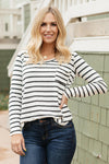 Basically Striped Long Sleeve Top in Ivory and Black - On Hand-10-15-2020, 1XL, 2XL, 3XL, BFCM2020, Group A, Group B, Group C, Group D, Large, Made in the USA, Medium, Plus, Small, Tops, XL, XS-XS-Womens Artisan USA American Made Clothing Accessories