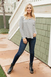 Basically Striped Long Sleeve Top in Ivory and Black - On Hand-10-15-2020, 1XL, 2XL, 3XL, BFCM2020, Group A, Group B, Group C, Group D, Large, Made in the USA, Medium, Plus, Small, Tops, XL, XS-XS-Womens Artisan USA American Made Clothing Accessories