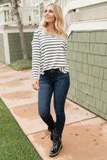 Basically Striped Long Sleeve Top in Ivory and Black - On Hand-10-15-2020, 1XL, 2XL, 3XL, BFCM2020, Group A, Group B, Group C, Group D, Large, Made in the USA, Medium, Plus, Small, Tops, XL, XS-XS-Womens Artisan USA American Made Clothing Accessories