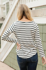 Basically Striped Long Sleeve Top in Ivory and Black - On Hand-10-15-2020, 1XL, 2XL, 3XL, BFCM2020, Group A, Group B, Group C, Group D, Large, Made in the USA, Medium, Plus, Small, Tops, XL, XS-XS-Womens Artisan USA American Made Clothing Accessories