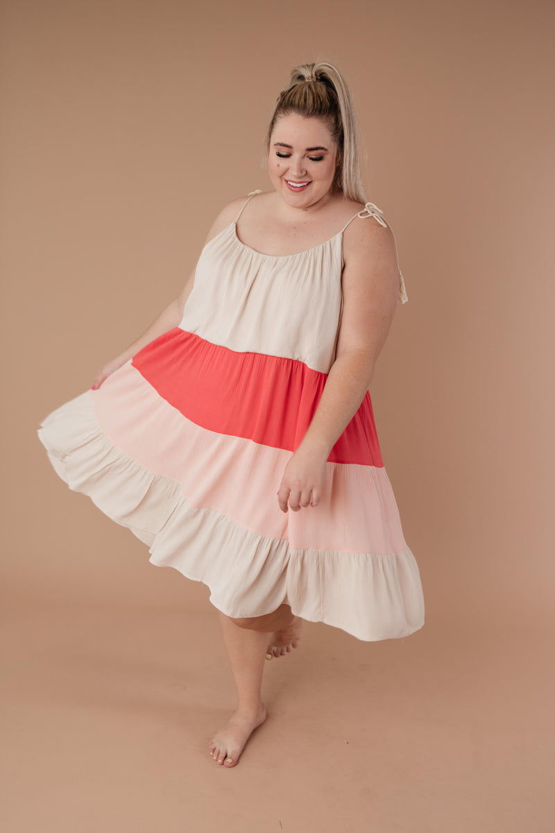 Color Block Ruffles Midi Dress In Pink-1XL, 2XL, 3XL, 6-8-2021, 9-8-2020, Dresses, Group A, Group B, Group C, Group D, Group S, Group T, Large, Made in the USA, Medium, Plus, Reshoots, SiteWide21, Small, Warehouse Sale, XL, XS-Womens Artisan USA American Made Clothing Accessories