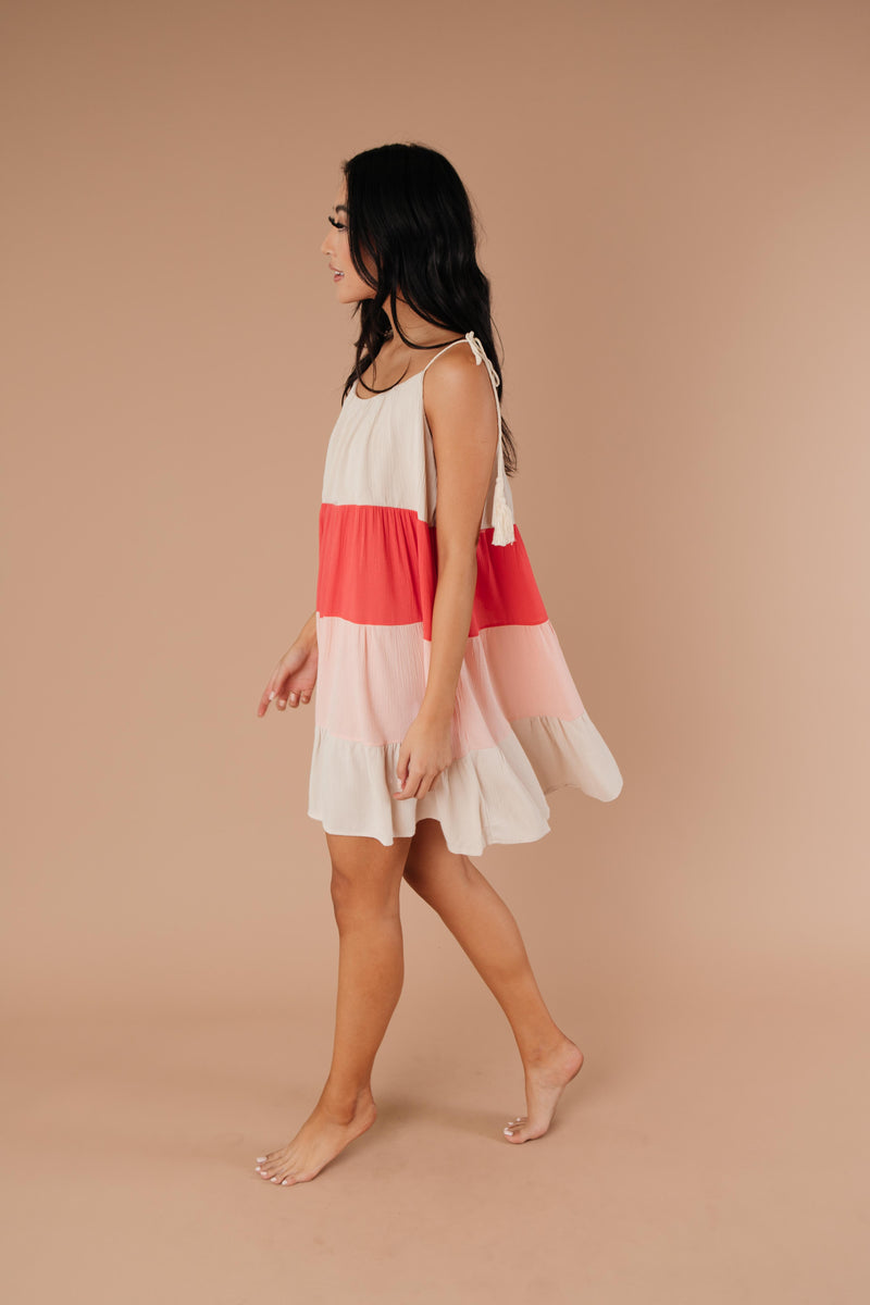 Color Block Ruffles Midi Dress In Pink-1XL, 2XL, 3XL, 6-8-2021, 9-8-2020, Dresses, Group A, Group B, Group C, Group D, Group S, Group T, Large, Made in the USA, Medium, Plus, Reshoots, SiteWide21, Small, Warehouse Sale, XL, XS-Womens Artisan USA American Made Clothing Accessories