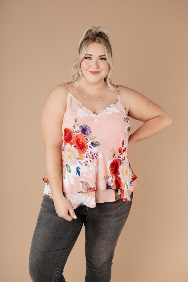 Elegant Floral Camisole In Blush - On Hand-1XL, 2XL, 3XL, 8-20-2020, BFCM2020, Group A, Group B, Group C, Group D, Group T, Large, Made in the USA, Medium, On hand, Plus, Small, Tops, XL, XS-Small-Womens Artisan USA American Made Clothing Accessories