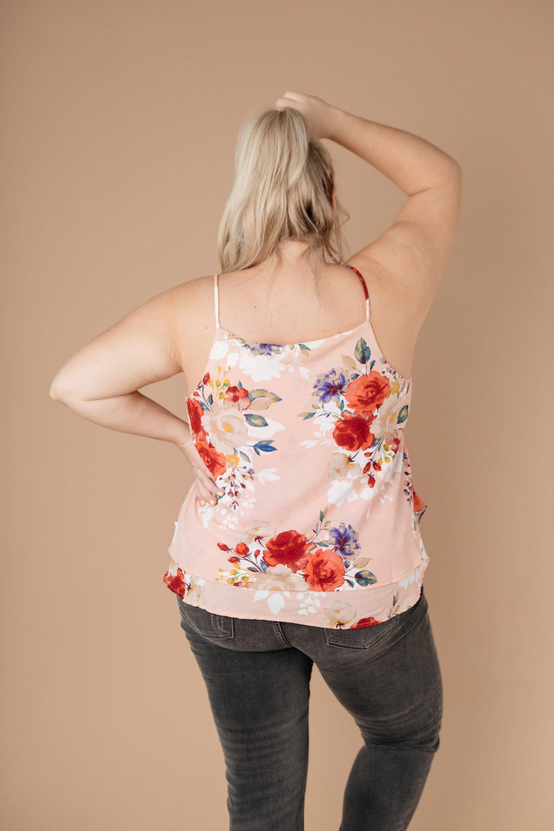 Elegant Floral Camisole In Blush - On Hand-1XL, 2XL, 3XL, 8-20-2020, BFCM2020, Group A, Group B, Group C, Group D, Group T, Large, Made in the USA, Medium, On hand, Plus, Small, Tops, XL, XS-Small-Womens Artisan USA American Made Clothing Accessories