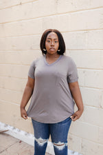 Essential V-Neck Tee In Mocha - On Hand-10-2-2020, 1XL, 2XL, 3XL, 9-24-2020, BFCM2020, Bonus, Final Few Friday, Group A, Group B, Group C, Group D, Group T, Large, Made in the USA, Medium, On hand, Plus, Small, Tops, XL, XS-Small-Womens Artisan USA American Made Clothing Accessories