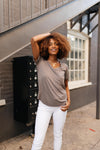 Essential V-Neck Tee In Mocha - On Hand-10-2-2020, 1XL, 2XL, 3XL, 9-24-2020, BFCM2020, Bonus, Final Few Friday, Group A, Group B, Group C, Group D, Group T, Large, Made in the USA, Medium, On hand, Plus, Small, Tops, XL, XS-Small-Womens Artisan USA American Made Clothing Accessories