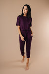 Girl Next Door Jumpsuit In Plum-1XL, 2XL, 3XL, 9-10-2020, BFCM2020, Bottoms, Final Few Friday, Group A, Group B, Group C, Group D, Group T, Large, Made in the USA, Medium, Plus, Small, Warehouse Sale, XL, XS-Womens Artisan USA American Made Clothing Accessories