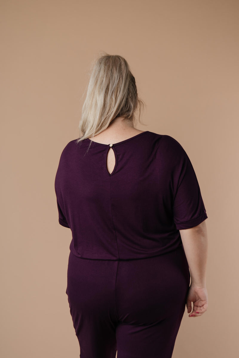 Girl Next Door Jumpsuit In Plum-1XL, 2XL, 3XL, 9-10-2020, BFCM2020, Bottoms, Final Few Friday, Group A, Group B, Group C, Group D, Group T, Large, Made in the USA, Medium, Plus, Small, Warehouse Sale, XL, XS-Womens Artisan USA American Made Clothing Accessories