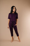 Girl Next Door Jumpsuit In Plum-1XL, 2XL, 3XL, 9-10-2020, BFCM2020, Bottoms, Final Few Friday, Group A, Group B, Group C, Group D, Group T, Large, Made in the USA, Medium, Plus, Small, Warehouse Sale, XL, XS-Womens Artisan USA American Made Clothing Accessories