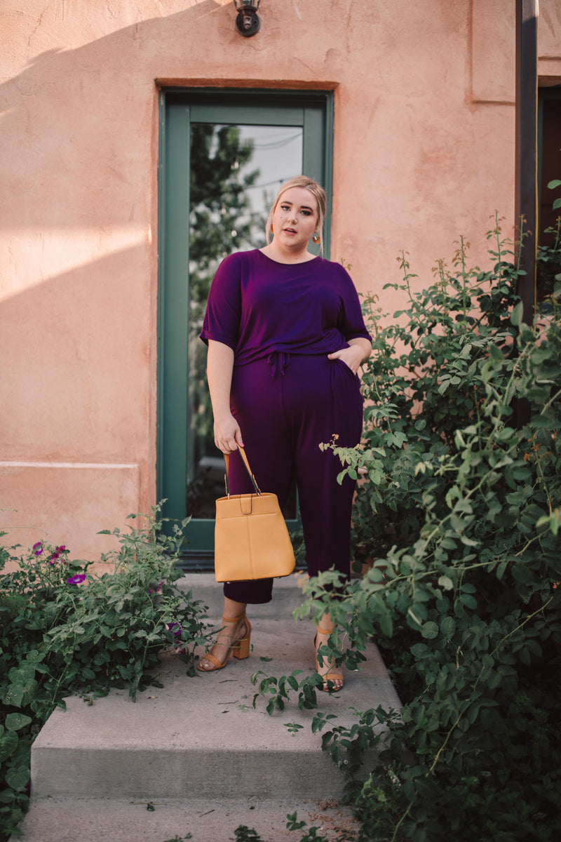 Girl Next Door Jumpsuit In Plum-1XL, 2XL, 3XL, 9-10-2020, BFCM2020, Bottoms, Final Few Friday, Group A, Group B, Group C, Group D, Group T, Large, Made in the USA, Medium, Plus, Small, Warehouse Sale, XL, XS-Womens Artisan USA American Made Clothing Accessories