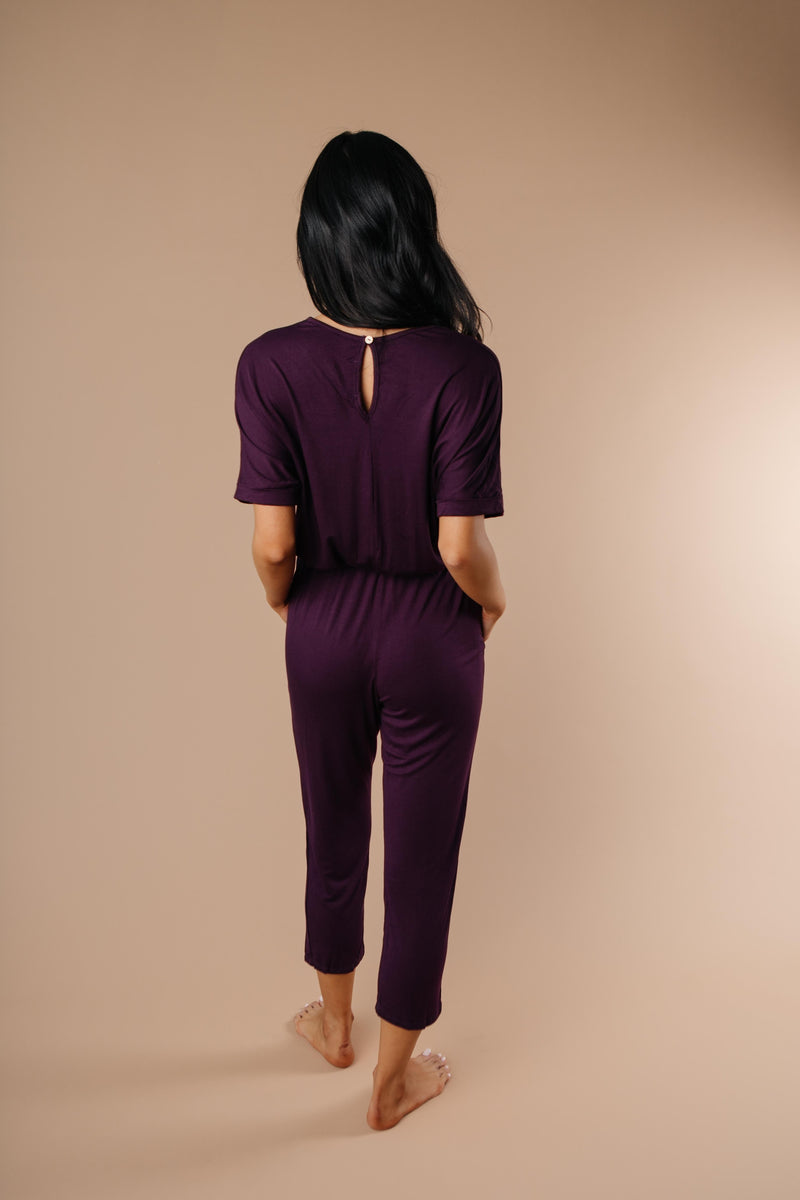 Girl Next Door Jumpsuit In Plum-1XL, 2XL, 3XL, 9-10-2020, BFCM2020, Bottoms, Final Few Friday, Group A, Group B, Group C, Group D, Group T, Large, Made in the USA, Medium, Plus, Small, Warehouse Sale, XL, XS-Womens Artisan USA American Made Clothing Accessories