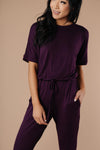 Girl Next Door Jumpsuit In Plum-1XL, 2XL, 3XL, 9-10-2020, BFCM2020, Bottoms, Final Few Friday, Group A, Group B, Group C, Group D, Group T, Large, Made in the USA, Medium, Plus, Small, Warehouse Sale, XL, XS-Womens Artisan USA American Made Clothing Accessories