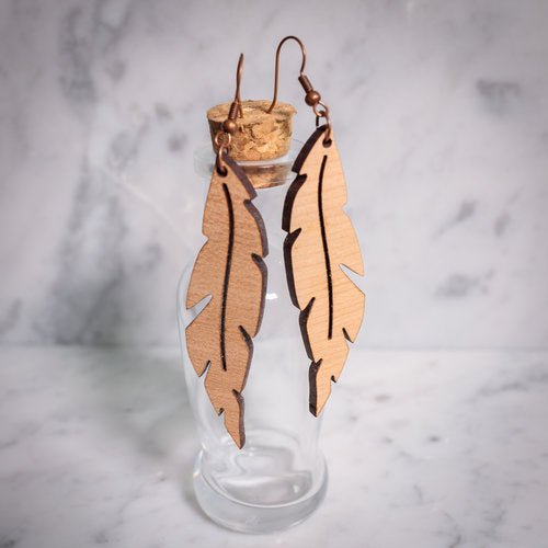 Grace Cherry Wood Leaf-accessories, earrings, jewelry, Made in the USA-Womens Artisan USA American Made Clothing Accessories
