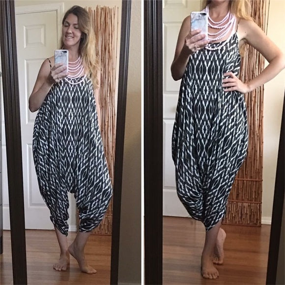 Handkerchief Harem Jumpsuit-geo, made in the usa, rayon-Womens Artisan USA American Made Clothing Accessories