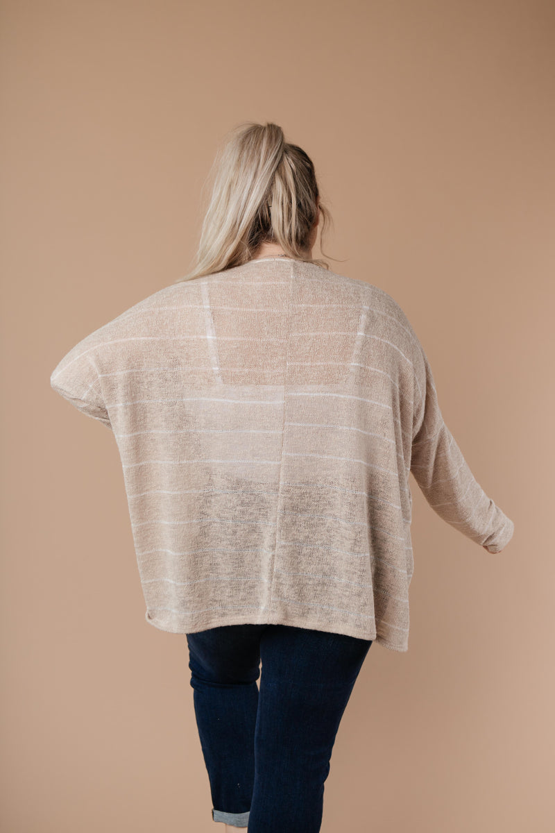 Lightweight Striped Pullover In Taupe - On Hand-1XL, 2XL, 3XL, 9-8-2020, BFCM2020, Group A, Group B, Group C, Group D, Group V, Large, Made in the USA, Medium, Plus, Small, Tops, Warehouse Sale, XL, XS-Small-Womens Artisan USA American Made Clothing Accessories