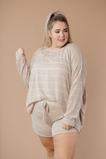 Lightweight Striped Shorts In Taupe - On Hand-1XL, 2XL, 3XL, 9-8-2020, BFCM2020, Bottoms, Group A, Group B, Group C, Group D, Group V, Large, Loungewear, Made in the USA, Medium, On hand, Plus, Shorts, Small, Warehouse Sale, XL, XS-Medium-Womens Artisan USA American Made Clothing Accessories