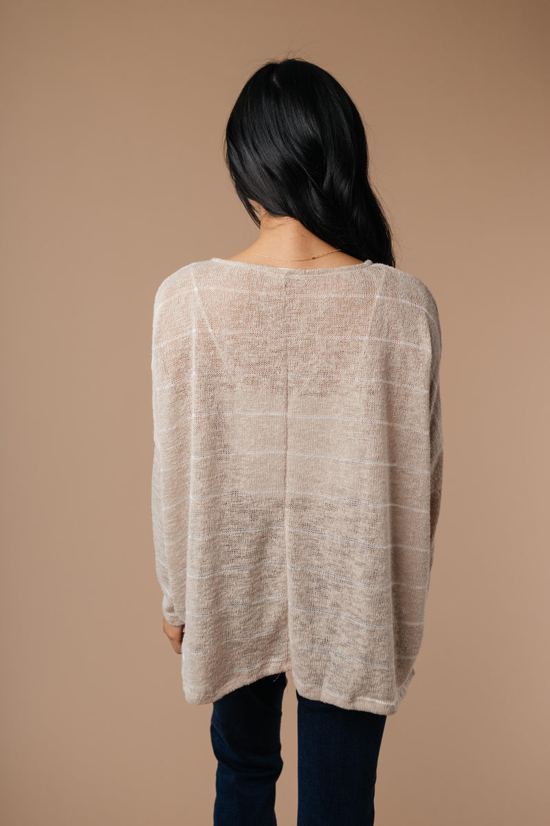 Lightweight Striped Pullover In Taupe - On Hand-1XL, 2XL, 3XL, 9-8-2020, BFCM2020, Group A, Group B, Group C, Group D, Group V, Large, Made in the USA, Medium, Plus, Small, Tops, Warehouse Sale, XL, XS-Small-Womens Artisan USA American Made Clothing Accessories