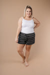 Lightweight Striped Shorts In Charcoal - On Hand-1XL, 2XL, 3XL, 9-8-2020, BFCM2020, Bottoms, Group A, Group B, Group C, Group D, Group T, Group V, Large, Made in the USA, Medium, Plus, Small, Warehouse Sale, XL, XS-Medium-Womens Artisan USA American Made Clothing Accessories