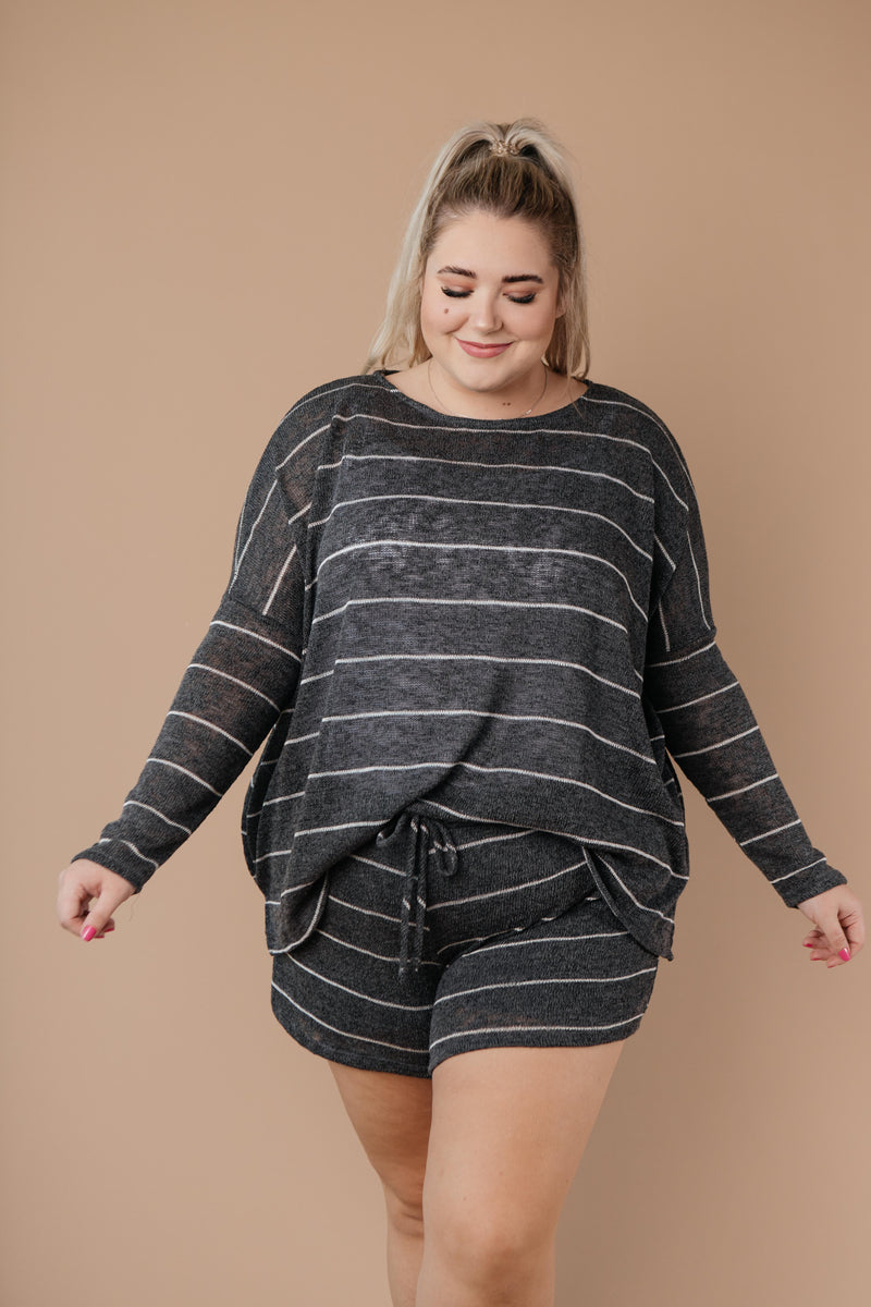 Lightweight Striped Shorts In Charcoal - On Hand-1XL, 2XL, 3XL, 9-8-2020, BFCM2020, Bottoms, Group A, Group B, Group C, Group D, Group T, Group V, Large, Made in the USA, Medium, Plus, Small, Warehouse Sale, XL, XS-Medium-Womens Artisan USA American Made Clothing Accessories