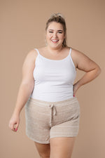 Lightweight Striped Shorts In Taupe - On Hand-1XL, 2XL, 3XL, 9-8-2020, BFCM2020, Bottoms, Group A, Group B, Group C, Group D, Group V, Large, Loungewear, Made in the USA, Medium, On hand, Plus, Shorts, Small, Warehouse Sale, XL, XS-Medium-Womens Artisan USA American Made Clothing Accessories