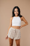 Lightweight Striped Shorts In Taupe - On Hand-1XL, 2XL, 3XL, 9-8-2020, BFCM2020, Bottoms, Group A, Group B, Group C, Group D, Group V, Large, Loungewear, Made in the USA, Medium, On hand, Plus, Shorts, Small, Warehouse Sale, XL, XS-Medium-Womens Artisan USA American Made Clothing Accessories