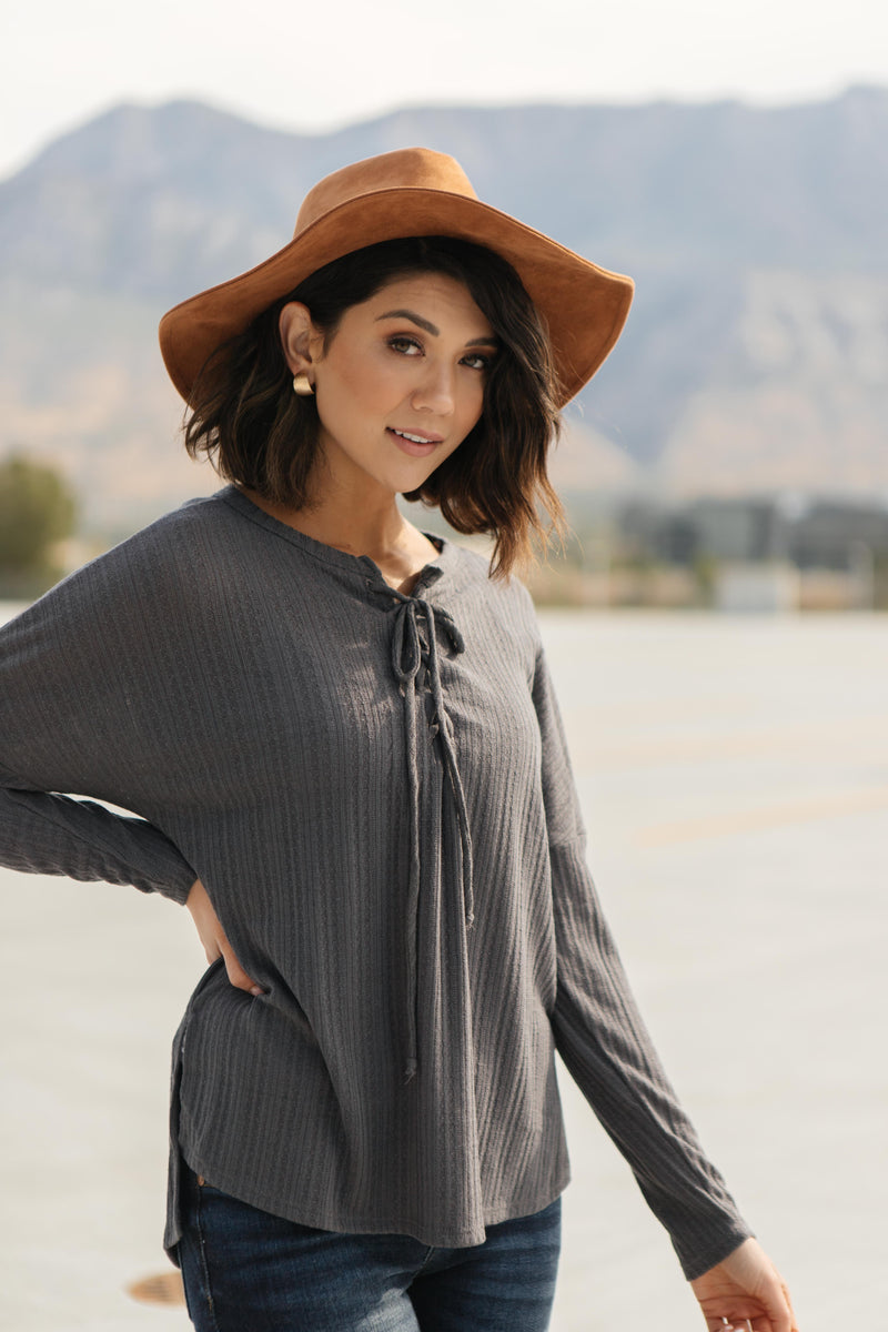 Straight Laced Ribbed Top In Charcoal - On Hand-10-2-2020, 1XL, 2XL, 3XL, 9-24-2020, BFCM2020, Bonus, Group A, Group B, Group C, Group D, Group S, Group T, Group V, Group W, Large, Made in the USA, Medium, Plus, Small, Tops, XL, XS-XS-Womens Artisan USA American Made Clothing Accessories