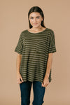 Tow The Line Striped Tee In Olive-1XL, 2XL, 9-17-2020, BFCM2020, Group A, Group B, Group C, Group D, M/L, Made in the USA, Plus, S/M, Tops, XL-Womens Artisan USA American Made Clothing Accessories