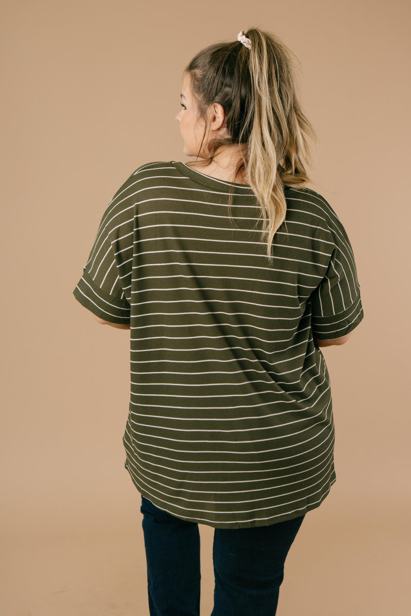 Tow The Line Striped Tee In Olive-1XL, 2XL, 9-17-2020, BFCM2020, Group A, Group B, Group C, Group D, M/L, Made in the USA, Plus, S/M, Tops, XL-Womens Artisan USA American Made Clothing Accessories