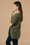 Tow The Line Striped Tee In Olive-1XL, 2XL, 9-17-2020, BFCM2020, Group A, Group B, Group C, Group D, M/L, Made in the USA, Plus, S/M, Tops, XL-Womens Artisan USA American Made Clothing Accessories