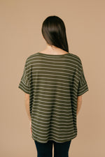 Tow The Line Striped Tee In Olive-1XL, 2XL, 9-17-2020, BFCM2020, Group A, Group B, Group C, Group D, M/L, Made in the USA, Plus, S/M, Tops, XL-Womens Artisan USA American Made Clothing Accessories