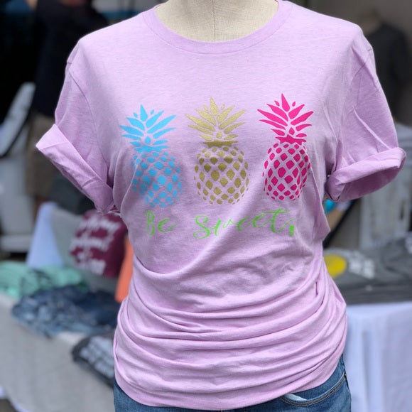 Be Sweet Pineapple Crew Tee-cotton tee, Graphic Tees, Lavender, Made in the USA, pineapple-Womens Artisan USA American Made Clothing Accessories