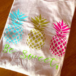 Be Sweet Pineapple Crew Tee-cotton tee, Graphic Tees, Lavender, Made in the USA, pineapple-Womens Artisan USA American Made Clothing Accessories